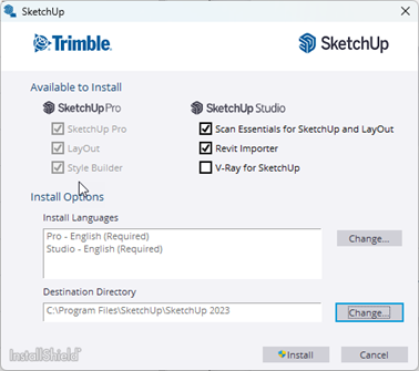 SketchUp 2023 installatietool